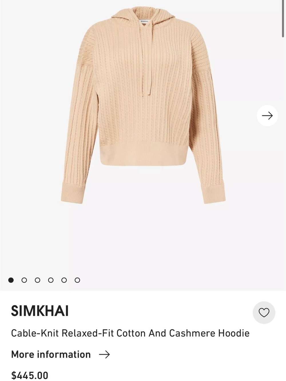 SIMKHAI Cream Cable-Knit Cotton-Cashmere Hoodie